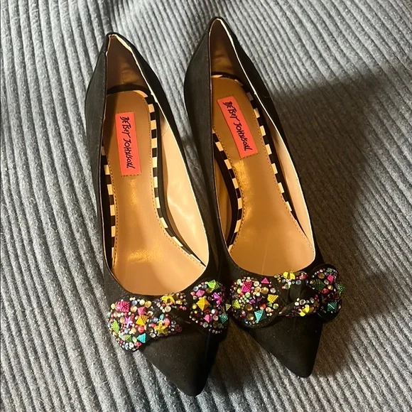 Betsey Johnson Black Embellished Women's Shoes - Picture 1 of 7